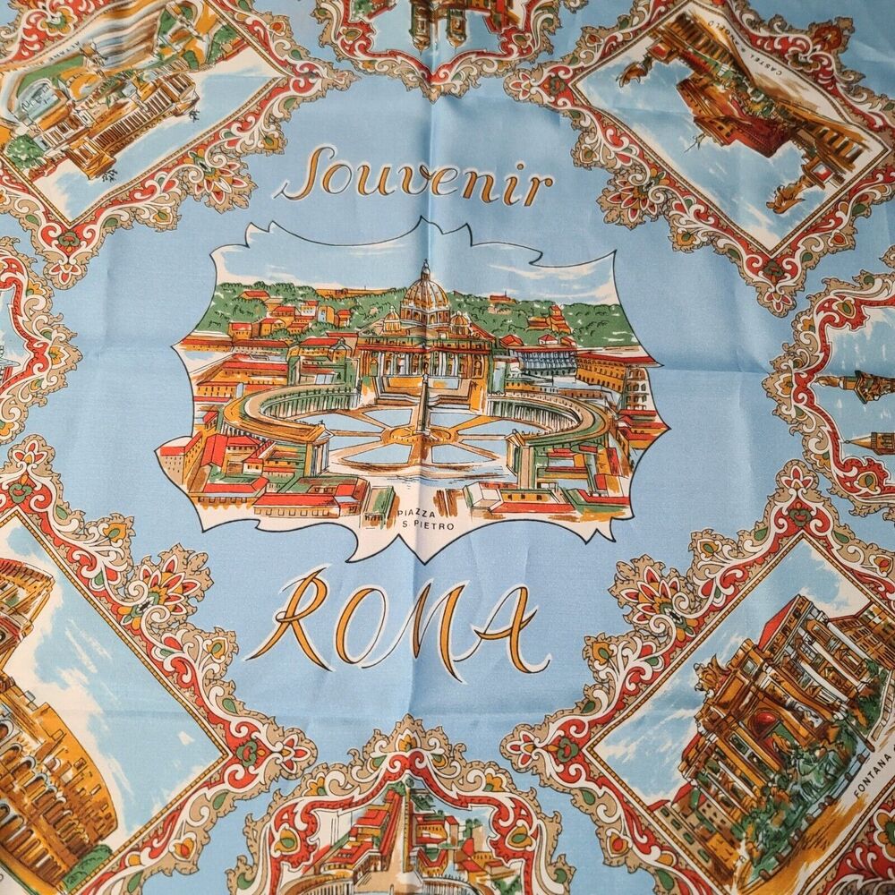 Italian Square Scarf Souvenir Rome Roma Landmarks Made In Italy Polyester - Picture 5 of 12